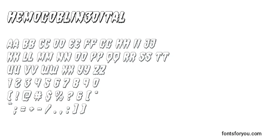 A fonte Hemogoblin3Dital – alfabeto, números, caracteres especiais
