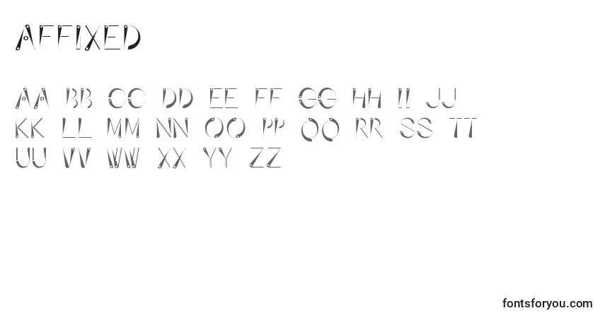 Schriftart Affixed – Alphabet, Zahlen, spezielle Symbole