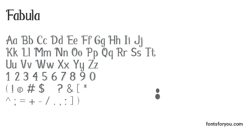 A fonte Fabula – alfabeto, números, caracteres especiais