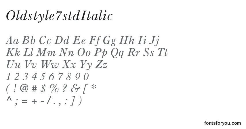 Oldstyle7stdItalic-fontti – aakkoset, numerot, erikoismerkit