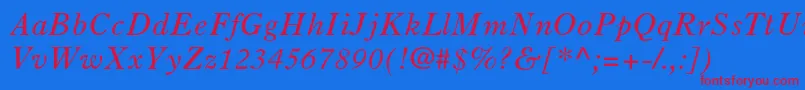 Oldstyle7stdItalic Font – Red Fonts on Blue Background
