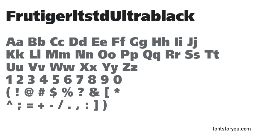 A fonte FrutigerltstdUltrablack – alfabeto, números, caracteres especiais