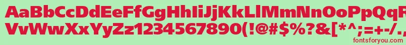 FrutigerltstdUltrablack-Schriftart – Rote Schriften auf grünem Hintergrund