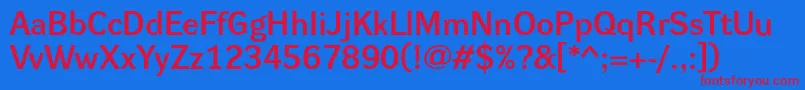 Dynagroteskde Font – Red Fonts on Blue Background