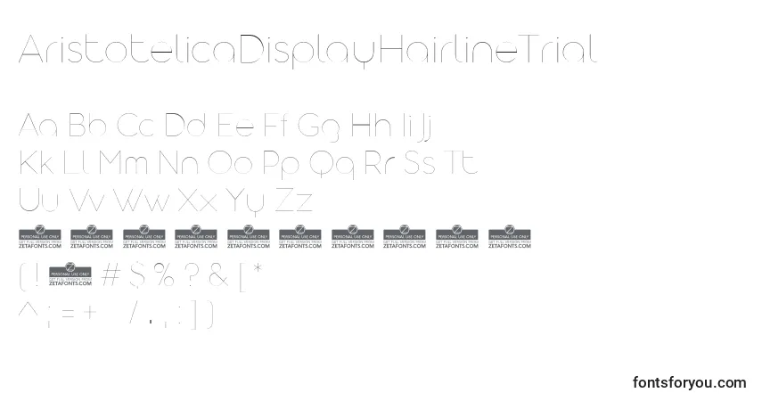 Шрифт AristotelicaDisplayHairlineTrial – алфавит, цифры, специальные символы
