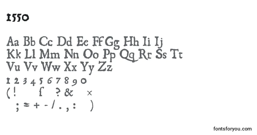 A fonte 1550 – alfabeto, números, caracteres especiais