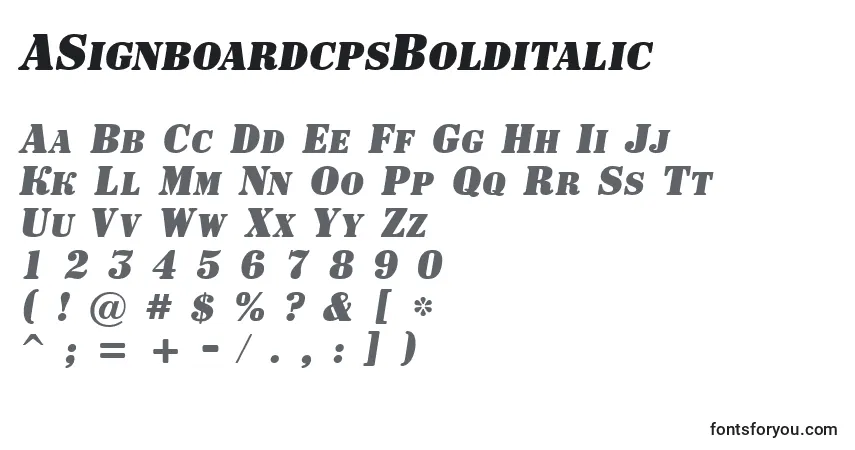 Шрифт ASignboardcpsBolditalic – алфавит, цифры, специальные символы