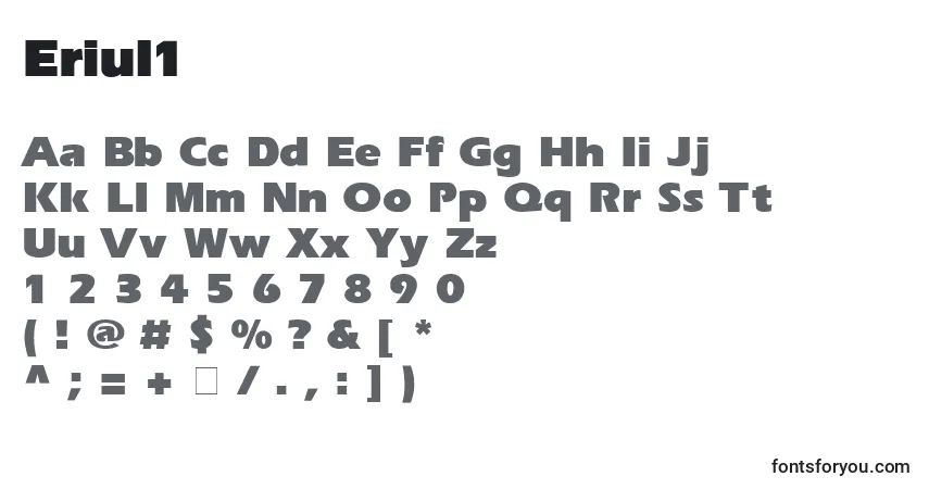 Czcionka Eriul1 – alfabet, cyfry, specjalne znaki