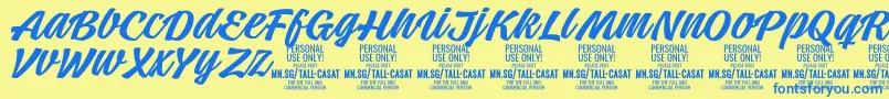 フォントTallcasatmedPersonalUse – 青い文字が黄色の背景にあります。