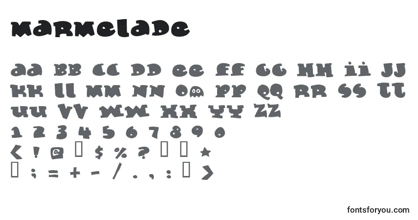 Czcionka Marmelade – alfabet, cyfry, specjalne znaki