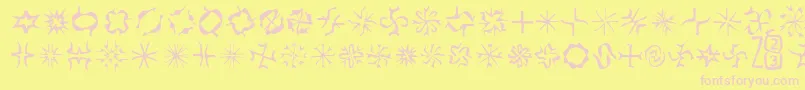 Zone23Foopy8-fontti – vaaleanpunaiset fontit keltaisella taustalla