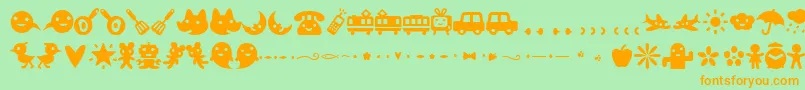 フォントEfon – オレンジの文字が緑の背景にあります。