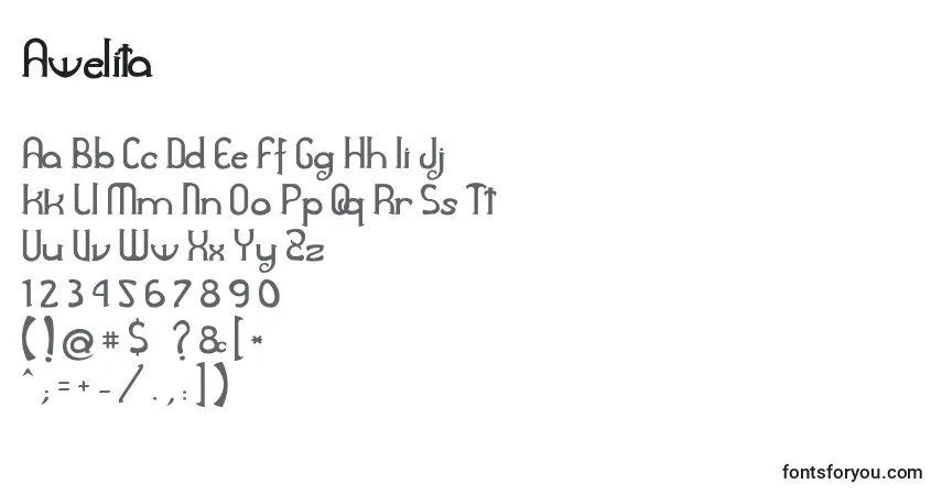 Czcionka Awelita (100713) – alfabet, cyfry, specjalne znaki