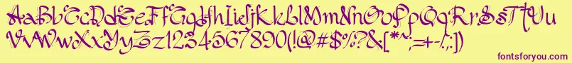 PwGothicStyle-Schriftart – Violette Schriften auf gelbem Hintergrund