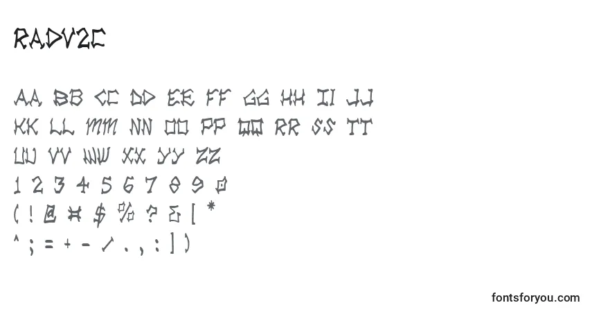 Schriftart Radv2c – Alphabet, Zahlen, spezielle Symbole