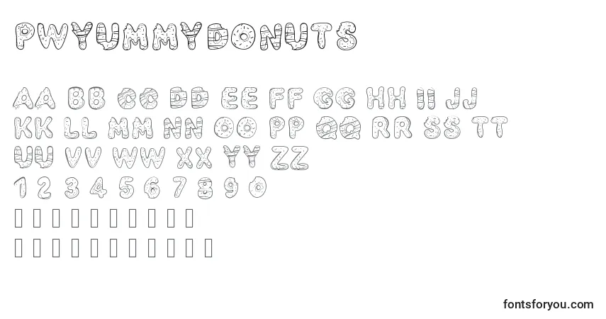 Czcionka Pwyummydonuts – alfabet, cyfry, specjalne znaki