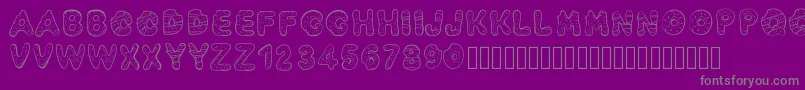 Lisätietoja Pwyummydonuts-fontista Pwyummydonuts-fontti – harmaat kirjasimet violetilla taustalla