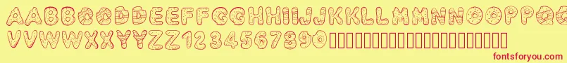 Pwyummydonuts Font – Red Fonts on Yellow Background