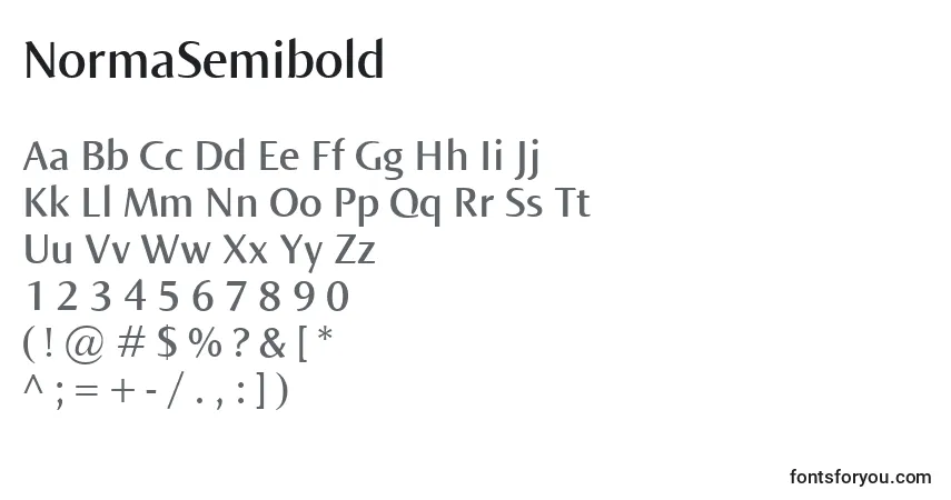 Fuente NormaSemibold - alfabeto, números, caracteres especiales