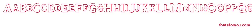 フォントTinplatetitlingshadowed – 白い背景に赤い文字
