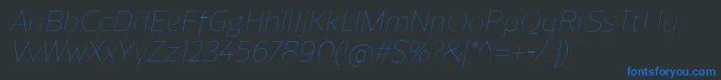 ReganUltralightitalic Font – Blue Fonts on Black Background