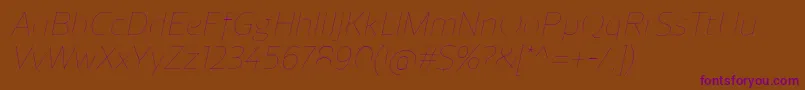 ReganUltralightitalic Font – Purple Fonts on Brown Background