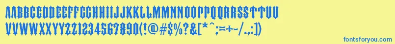 フォントFtyIronhorseNcv – 青い文字が黄色の背景にあります。