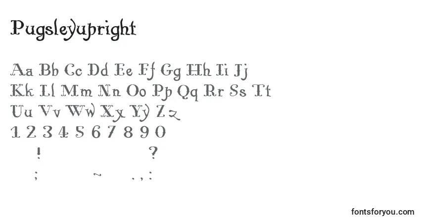 Schriftart Pugsleyupright – Alphabet, Zahlen, spezielle Symbole