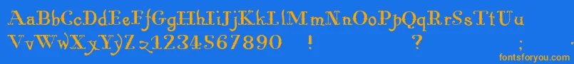 フォントPugsleyupright – オレンジ色の文字が青い背景にあります。