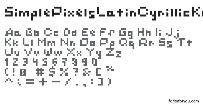 A fonte SimplePixelsLatinCyrillicKatakana – alfabeto, números, caracteres especiais