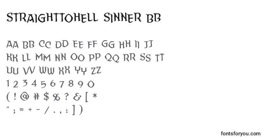 Czcionka Straighttohell Sinner Bb – alfabet, cyfry, specjalne znaki