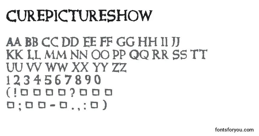 Czcionka CurePictureShow – alfabet, cyfry, specjalne znaki