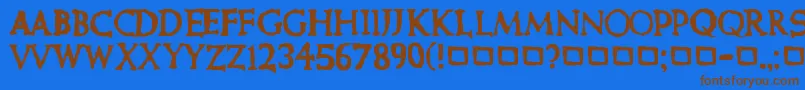 フォントCurePictureShow – 茶色の文字が青い背景にあります。