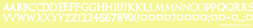 CurePictureShow-Schriftart – Weiße Schriften auf gelbem Hintergrund