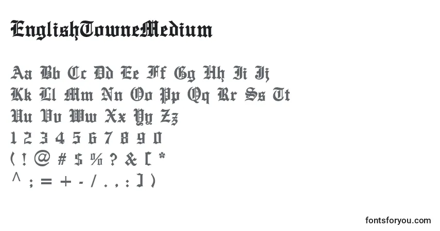 A fonte EnglishTowneMedium – alfabeto, números, caracteres especiais