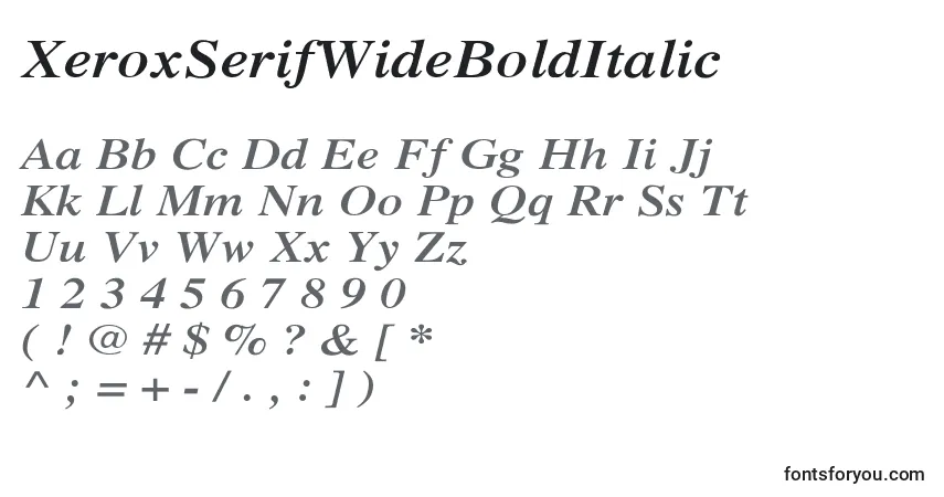 A fonte XeroxSerifWideBoldItalic – alfabeto, números, caracteres especiais