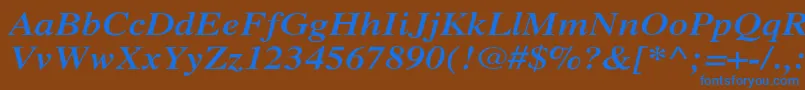 XeroxSerifWideBoldItalic-Schriftart – Blaue Schriften auf braunem Hintergrund