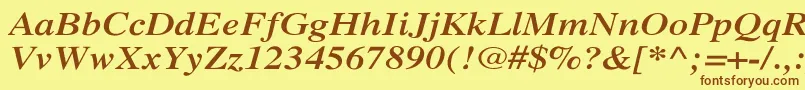 フォントXeroxSerifWideBoldItalic – 茶色の文字が黄色の背景にあります。