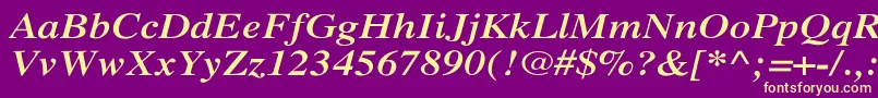 Fonte XeroxSerifWideBoldItalic – fontes amarelas em um fundo roxo