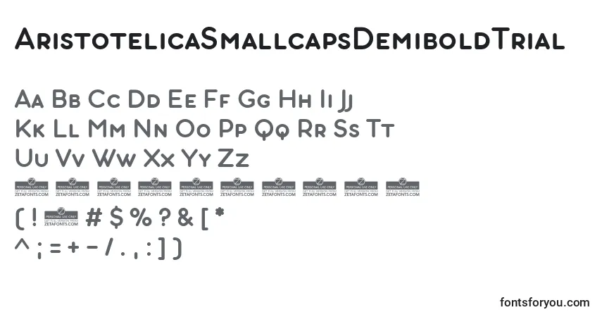 Czcionka AristotelicaSmallcapsDemiboldTrial – alfabet, cyfry, specjalne znaki