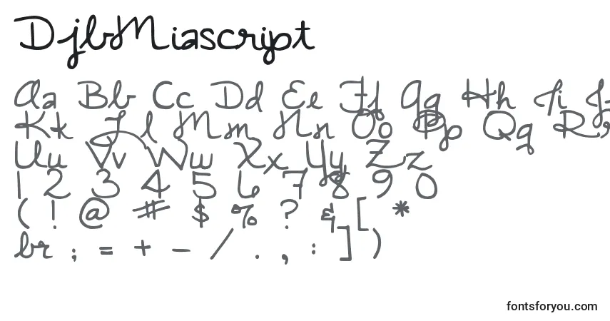 Czcionka DjbMiascript – alfabet, cyfry, specjalne znaki