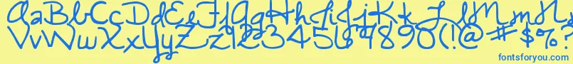 DjbMiascript-Schriftart – Blaue Schriften auf gelbem Hintergrund