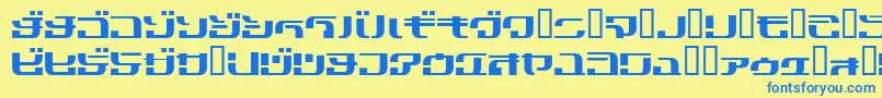 フォントCobra3Kn – 青い文字が黄色の背景にあります。