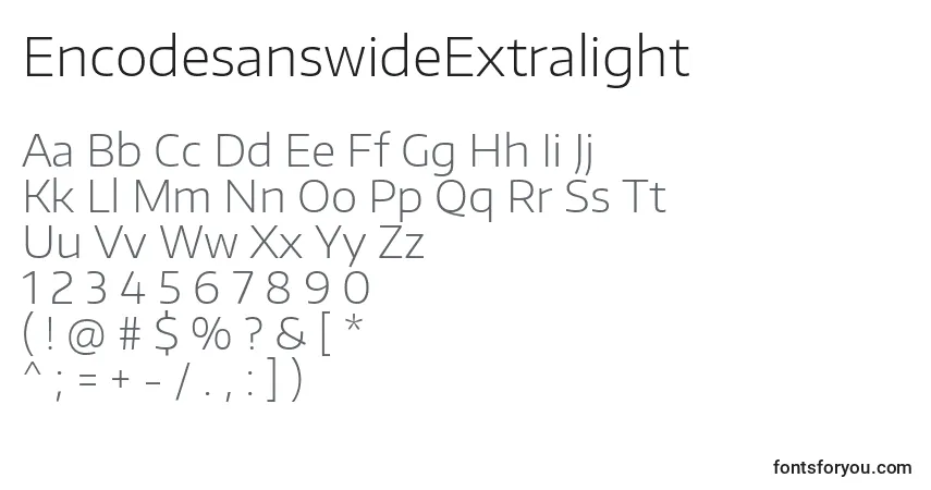 Schriftart EncodesanswideExtralight – Alphabet, Zahlen, spezielle Symbole
