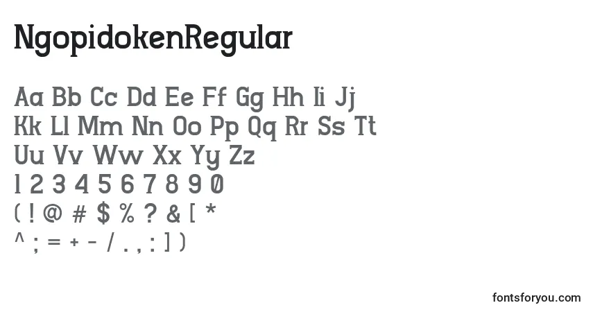 Schriftart NgopidokenRegular – Alphabet, Zahlen, spezielle Symbole