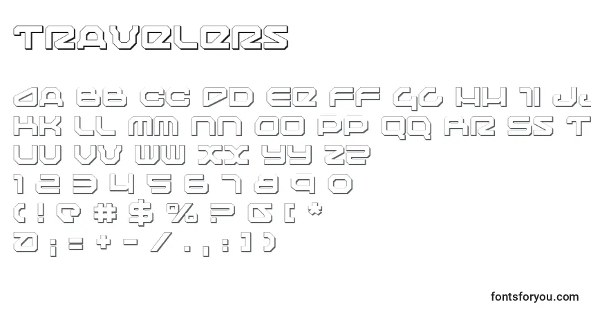 Schriftart Travelers – Alphabet, Zahlen, spezielle Symbole