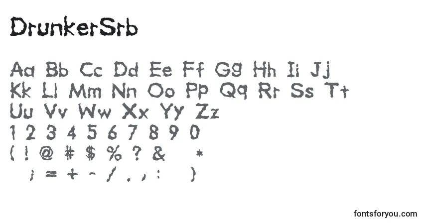 Czcionka DrunkerSrb – alfabet, cyfry, specjalne znaki