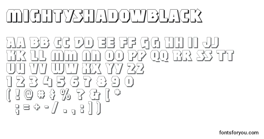 A fonte Mightyshadowblack – alfabeto, números, caracteres especiais