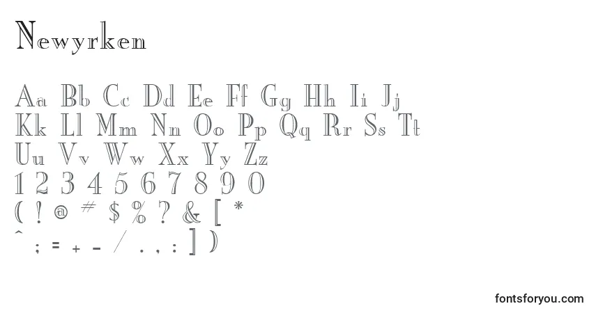 A fonte Newyrken – alfabeto, números, caracteres especiais