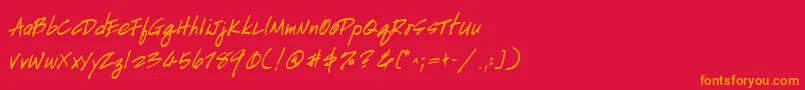 フォントHandscriptBold – 赤い背景にオレンジの文字